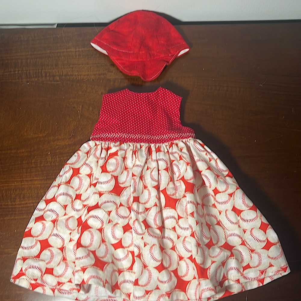 18 in doll custom and hand made baseball dress and hat